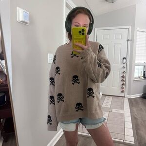 Skull Patterned Tan Sweater
